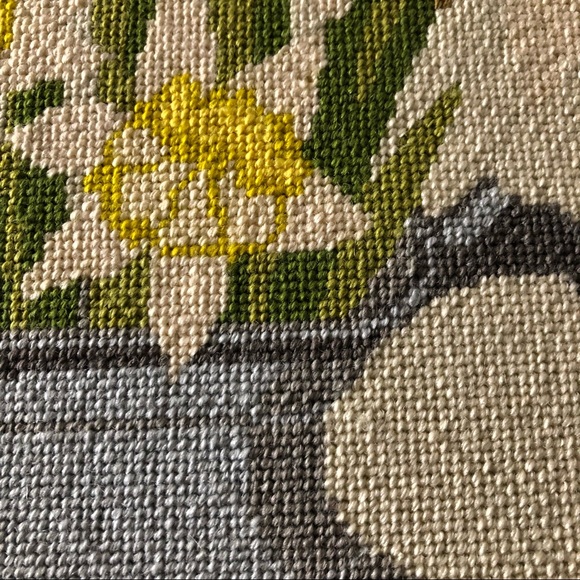 Large Vintage Cross Stitch Needlepoint Tapestry Style Tea Flowers Garden Teapot - Picture 3 of 11